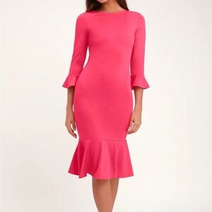 Creme de la Creme Fuchsia Trumpet Hem Bodycon Midi Dress